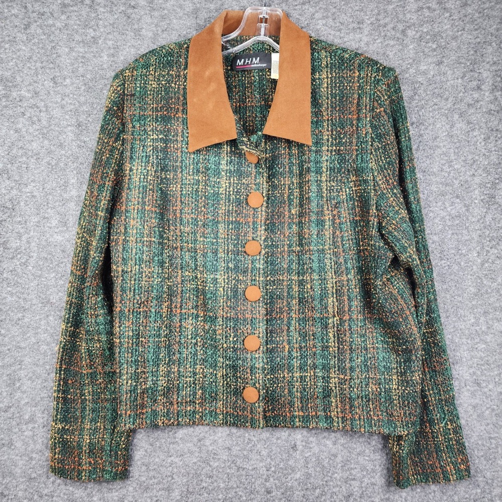 M.H.M. Melissa‎ Harper Tweed Blazer Womens 12 Multicolor Faux Suede Collar